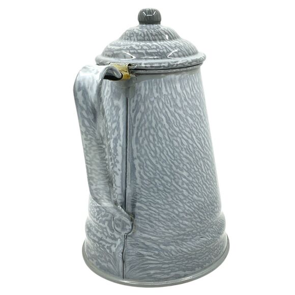 Grey Graniteware Coffee Pot Enamel Vntg Speckled Cowboy Kettle Rustic Farmhouse - Picture 4 of 7